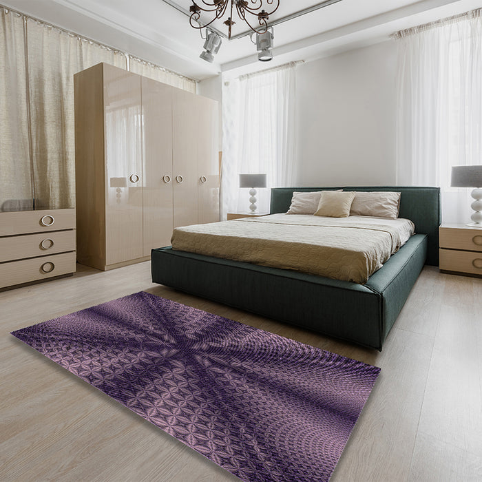 Patterned French Lilac Purple Rug in a Bedroom, pat346pur