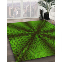 Patterned Dark Lime Green Rug, pat346yw