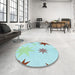 Round Patterned Light Aquamarine Green Rug in a Office, pat3462lblu