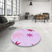 Round Patterned Deep Mauve Purple Rug in a Office, pat3462pur