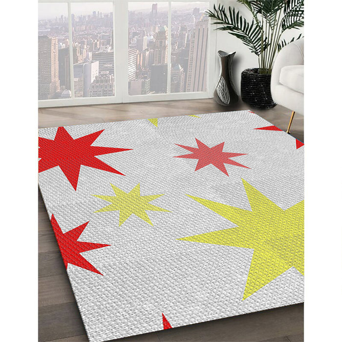 Patterned Light Yellow Beige Novelty Rug in Family Room, pat3462