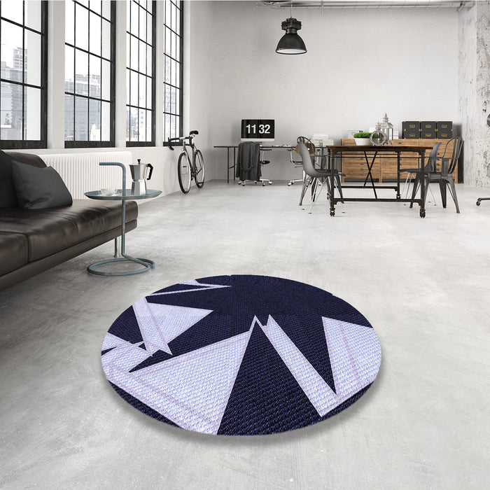 Round Patterned Night Blue Rug in a Office, pat3463blu