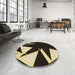 Round Patterned Midnight Gray Rug in a Office, pat3463brn