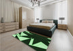 Patterned Black Rug in a Bedroom, pat3463grn