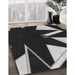 Patterned Black Rug in Family Room, pat3463gry