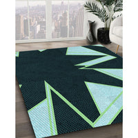 Patterned Deep Teal Green Rug, pat3463lblu