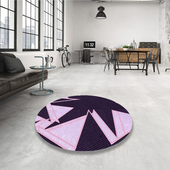 Round Patterned Deep Purple Rug in a Office, pat3463pur