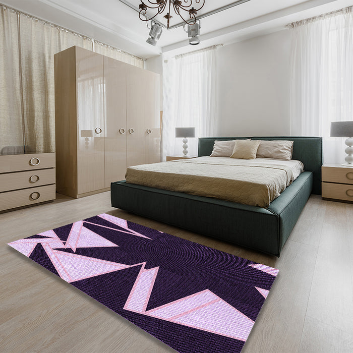 Patterned Deep Purple Rug in a Bedroom, pat3463pur