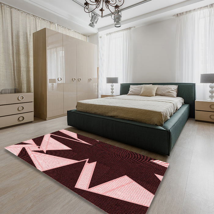 Patterned Chocolate Brown Rug in a Bedroom, pat3463rd