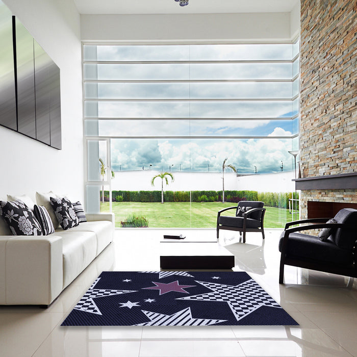 Square Patterned Black Rug in a Living Room, pat3464blu