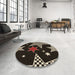 Round Patterned Midnight Gray Rug in a Office, pat3464brn