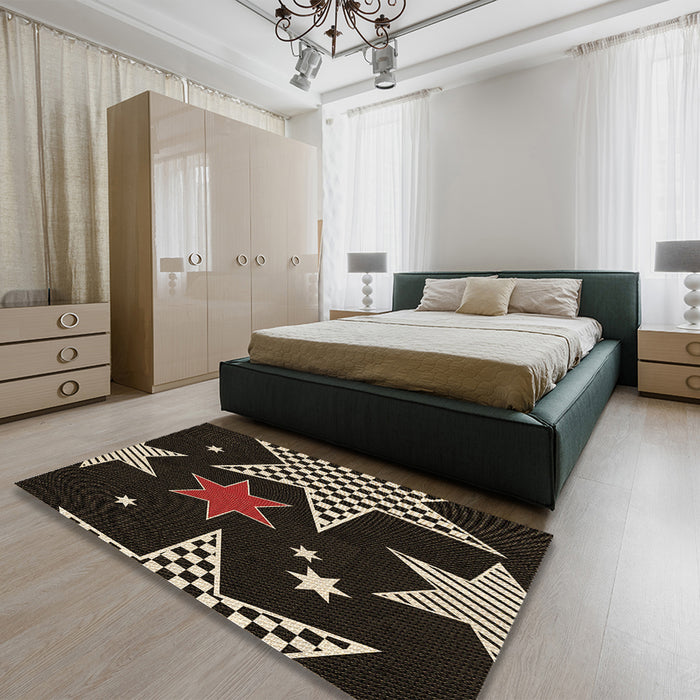 Patterned Midnight Gray Rug in a Bedroom, pat3464brn