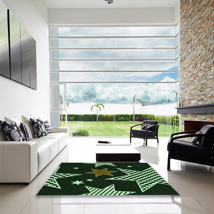Square Patterned Green Rug in a Living Room, pat3464grn