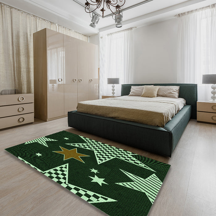 Patterned Green Rug in a Bedroom, pat3464grn