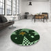 Round Patterned Green Rug in a Office, pat3464grn