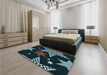 Patterned Deep-Sea Green Rug in a Bedroom, pat3464lblu