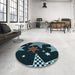 Round Patterned Deep-Sea Green Rug in a Office, pat3464lblu