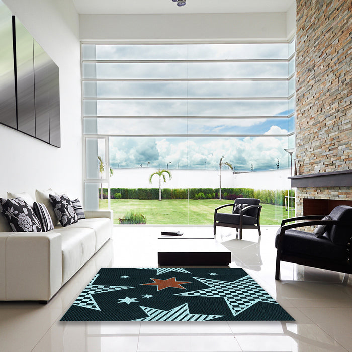 Machine Washable Transitional Deep-Sea Green Rug in a Kitchen, wshpat3464lblu