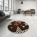 Round Patterned Black Brown Rug in a Office, pat3464org