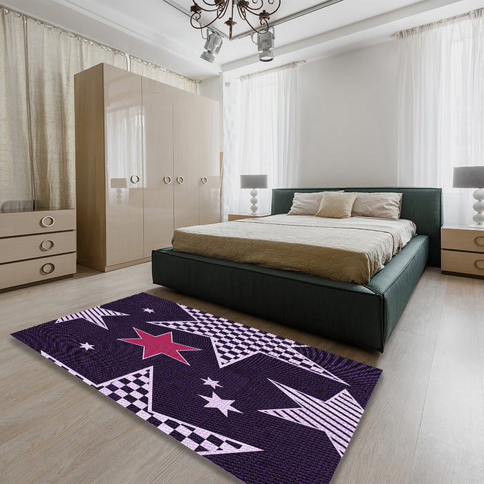 Patterned Deep Purple Rug in a Bedroom, pat3464pur