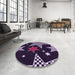 Round Patterned Deep Purple Rug in a Office, pat3464pur