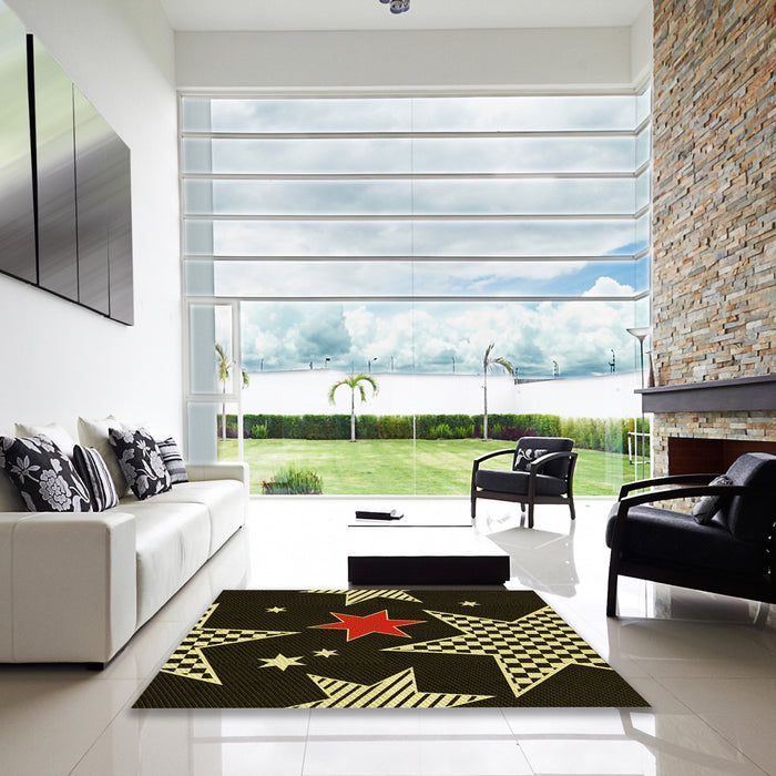 Square Patterned Black Brown Rug in a Living Room, pat3464yw