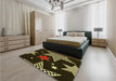 Patterned Black Brown Rug in a Bedroom, pat3464yw