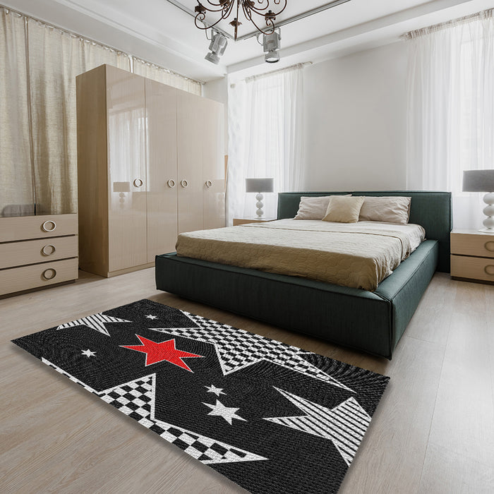Patterned Black Novelty Rug in a Bedroom, pat3464