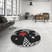 Round Machine Washable Transitional Black Rug in a Office, wshpat3464