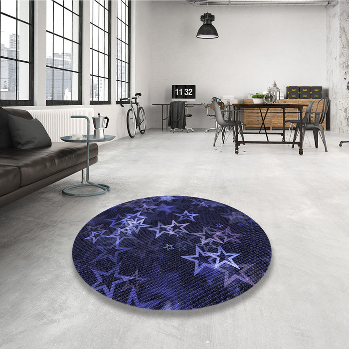 Round Patterned Deep Periwinkle Purple Rug in a Office, pat3465blu