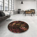 Round Patterned Black Brown Rug in a Office, pat3465brn