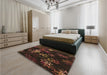 Patterned Black Brown Rug in a Bedroom, pat3465brn