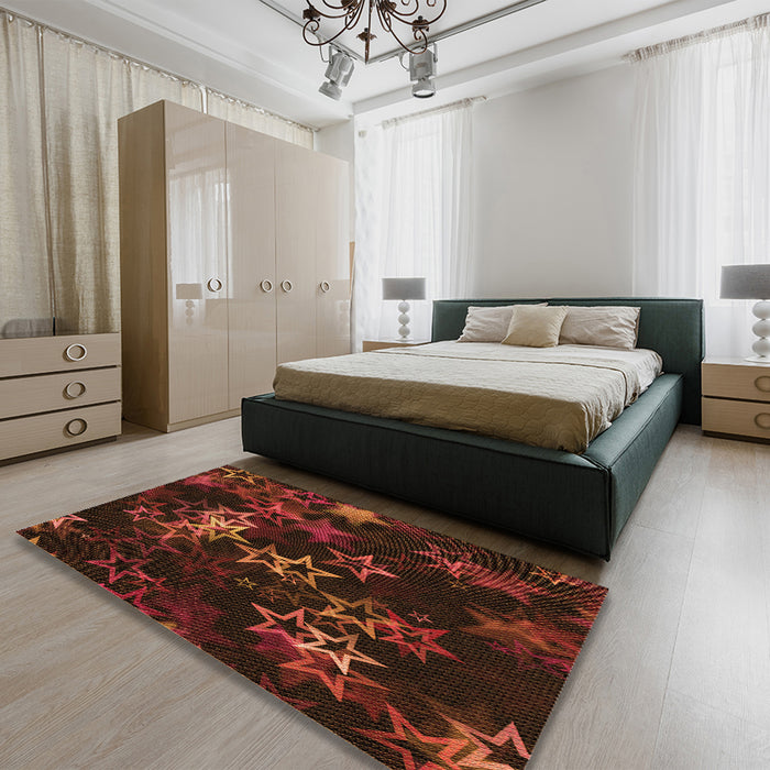 Patterned Saddle Brown Rug in a Bedroom, pat3465org