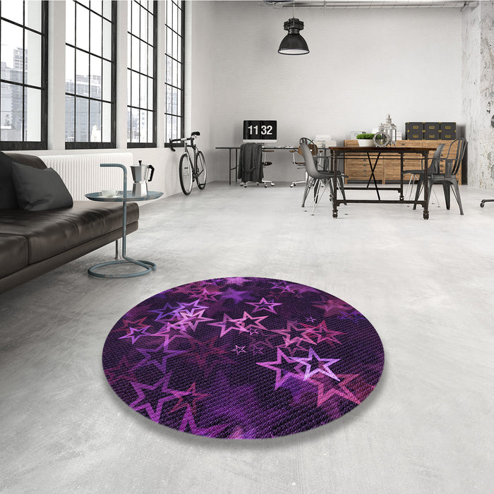 Round Patterned Dark Purple Rug in a Office, pat3465pur