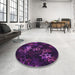 Round Patterned Dark Purple Rug in a Office, pat3465pur