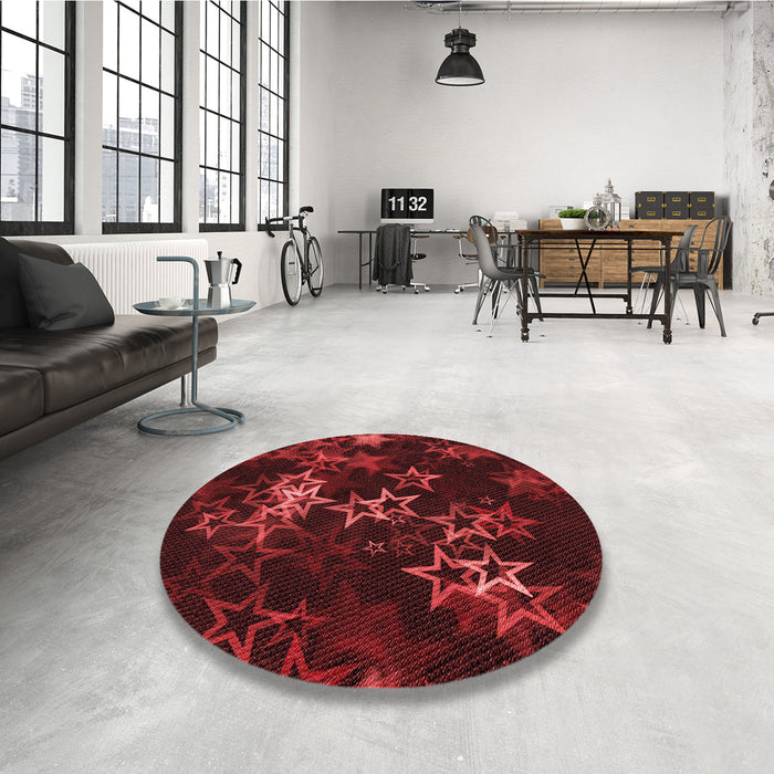 Round Patterned Maroon Red Rug in a Office, pat3465rd