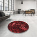 Round Patterned Maroon Red Rug in a Office, pat3465rd