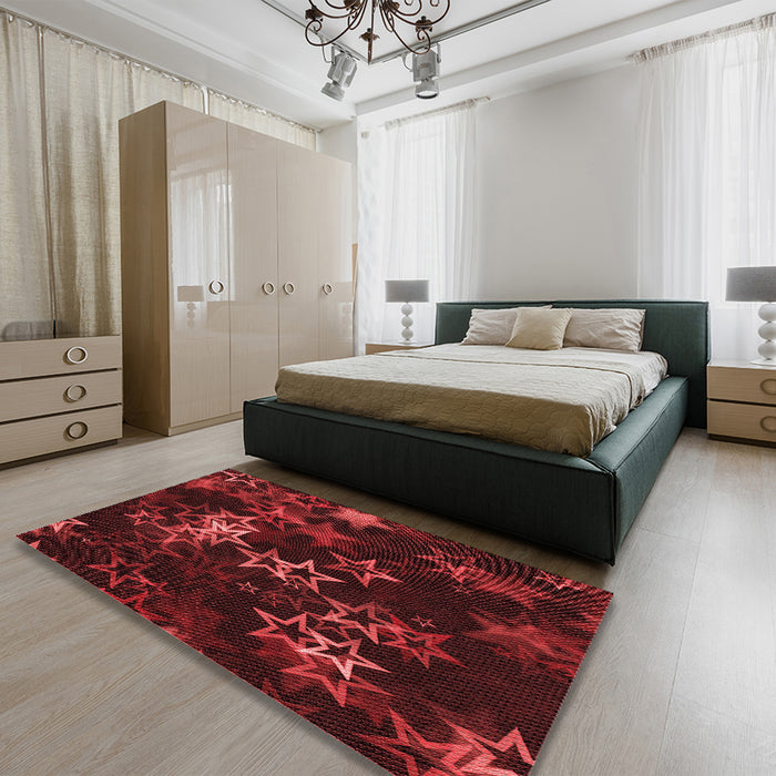 Patterned Maroon Red Rug in a Bedroom, pat3465rd