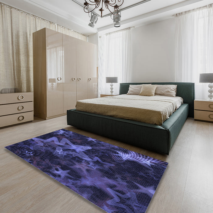 Patterned Night Blue Rug in a Bedroom, pat3467blu