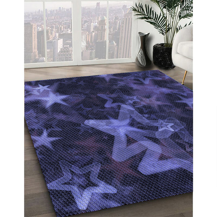 Patterned Night Blue Rug in Family Room, pat3467blu