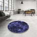 Round Patterned Night Blue Rug in a Office, pat3467blu