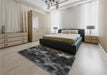 Patterned Charcoal Black Rug in a Bedroom, pat3467gry