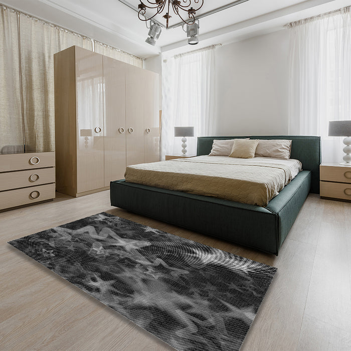 Patterned Charcoal Black Rug in a Bedroom, pat3467gry