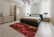 Patterned Crimson Red Rug in a Bedroom, pat3467org