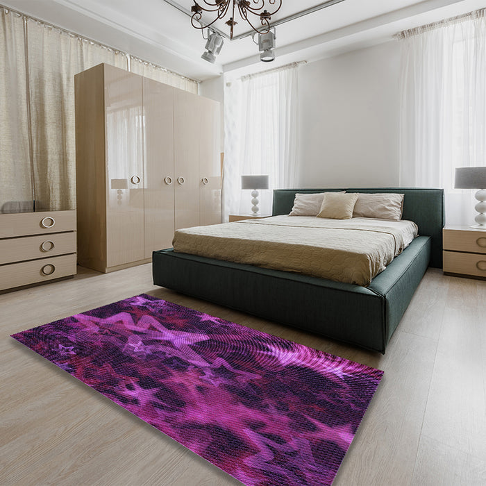 Patterned Dark Orchid Purple Rug in a Bedroom, pat3467pur