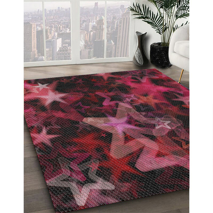 Patterned Raspberry Purple Modern Rug in Family Room, pat3467