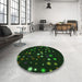 Round Patterned Deep Emerald Green Rug in a Office, pat3468grn