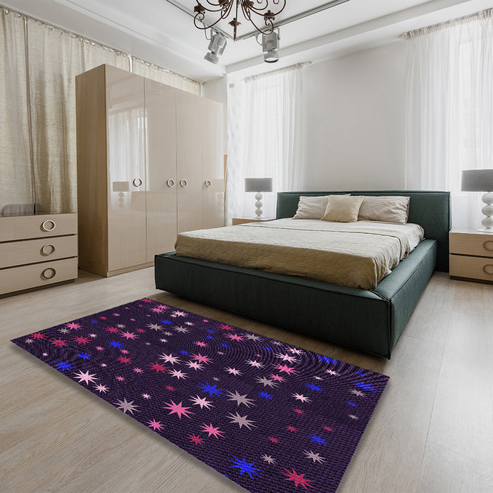 Patterned Purple Rug in a Bedroom, pat3468pur