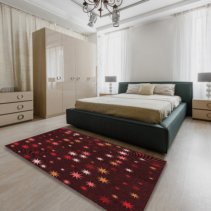Patterned Chocolate Brown Rug in a Bedroom, pat3468rd