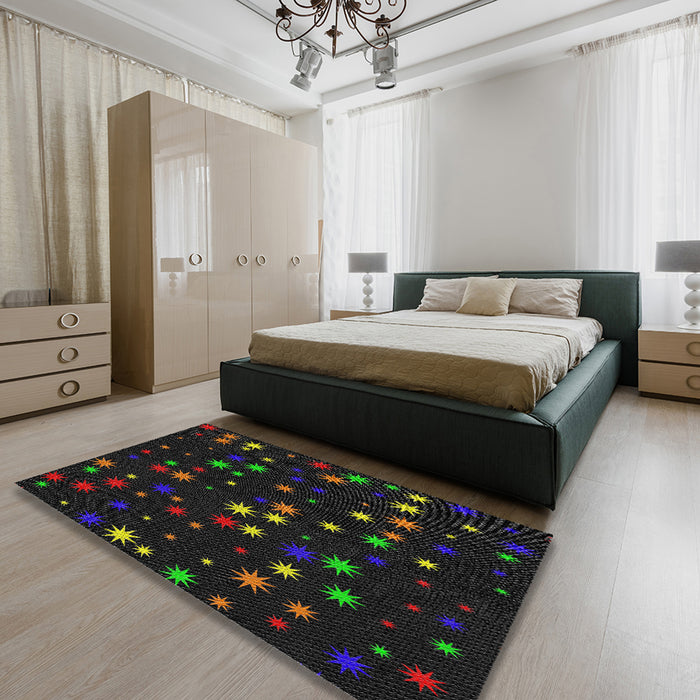 Patterned Black Modern Rug in a Bedroom, pat3468